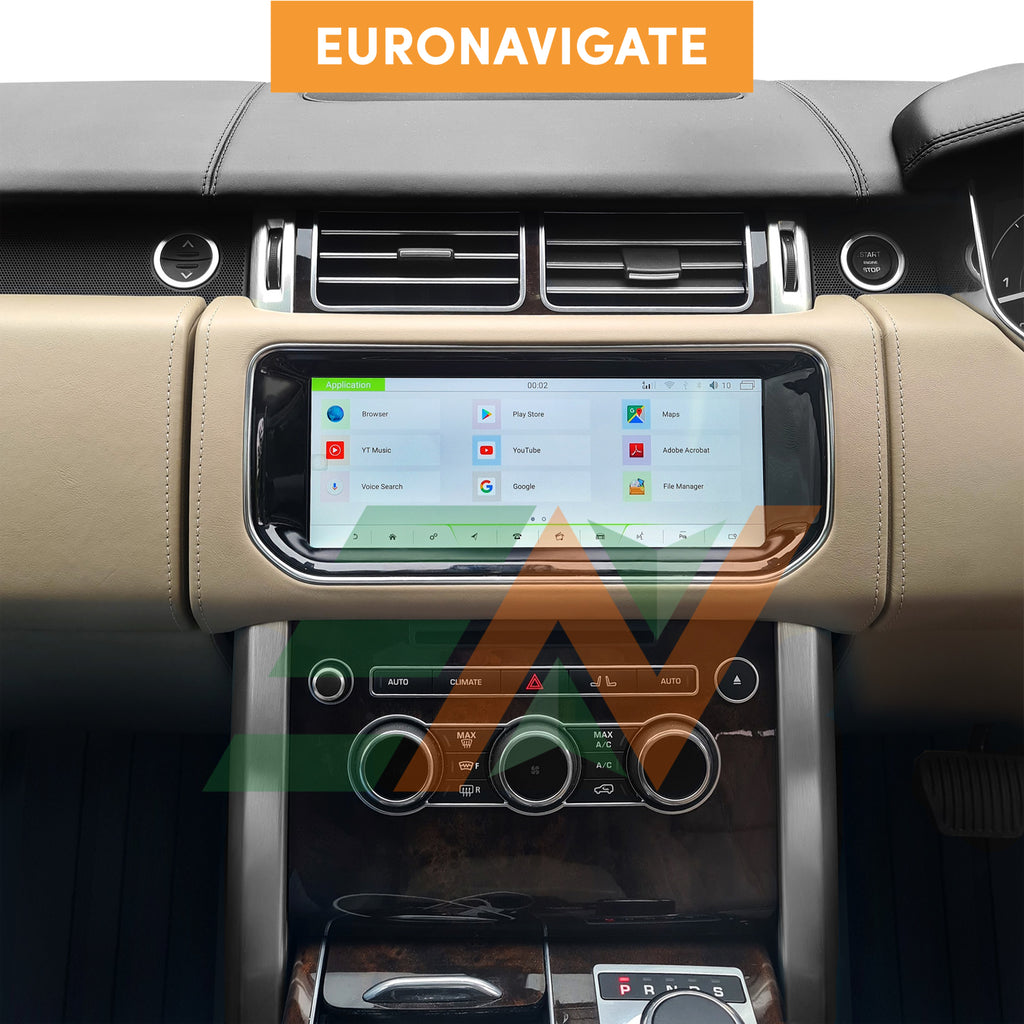 Euronavigate Car L494 Range Rover Sport 12.0 Android 10.25 Infotainment Upgrade Dash Touch Screen Android Head Unit Display Radio Stereo GPS Navigation Multimedia Player Replacement Carplay Wireless Receiver Reversing Handsfree Plug And Play Aftermarket Accessories