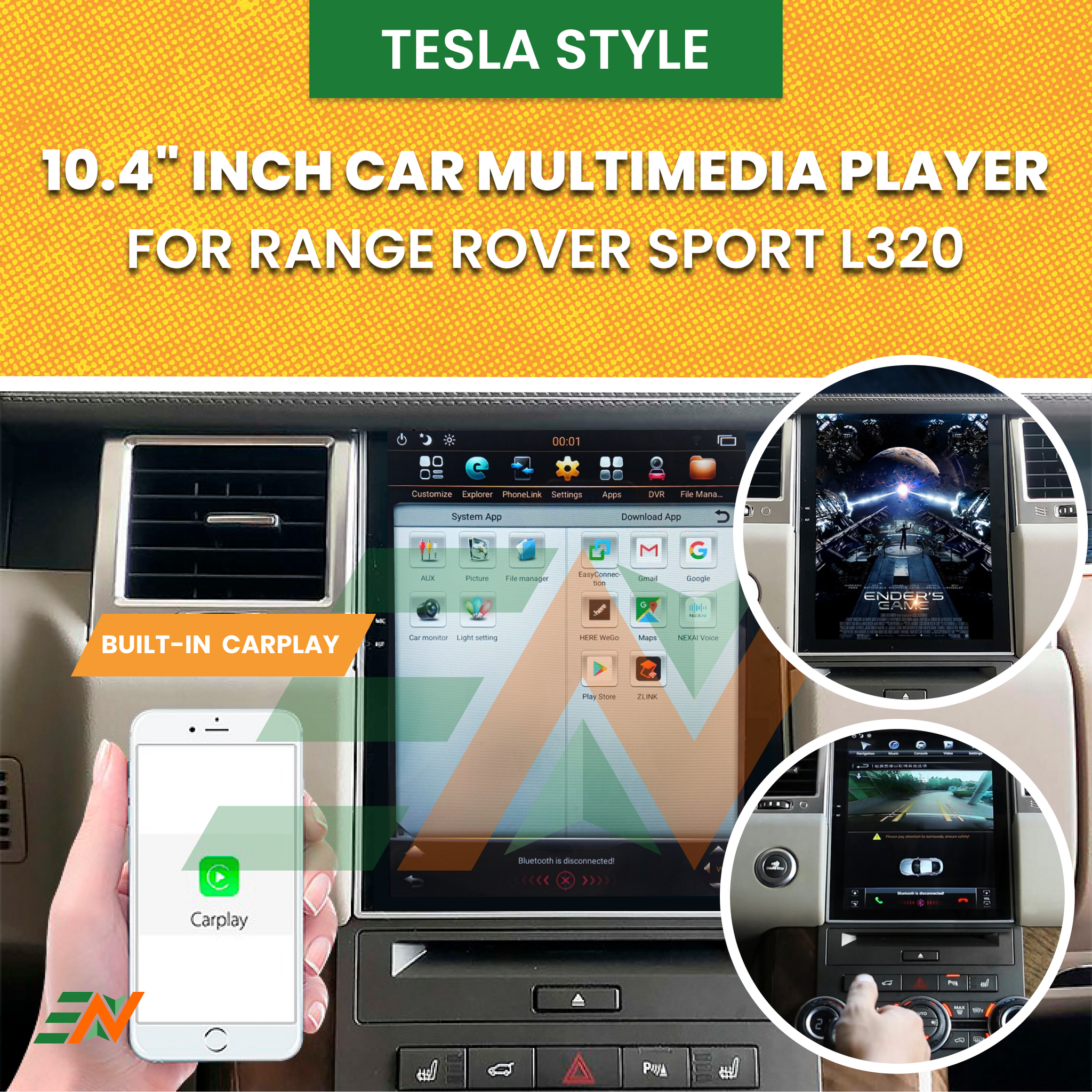 10.4 inch tesla style car multimedia player for Range Rover Sport L320
