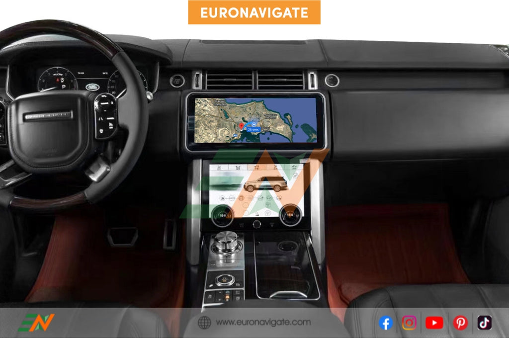 Experience luxury on the road: Euronavigate 12.3" Android Screen for Range Rover Vogue L405. Full OEM sync, wireless connectivity, and a year-long warranty await you.
