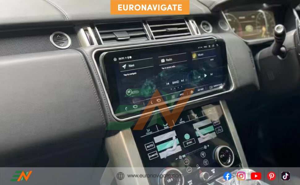 Navigate in elegance with the 12.3-inch Tiltable Android Head Unit Upgrade by Euronavigate, enhancing the driving experience of your Range Rover Vogue L405.