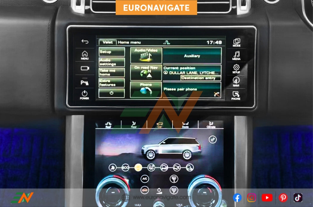 Upgrade your Range Rover Sport L494 with our Infotainment screen. Experience the latest Android 13.0 OS, 8GB RAM, and 128GB ROM seamlessly integrated into a leather frame.