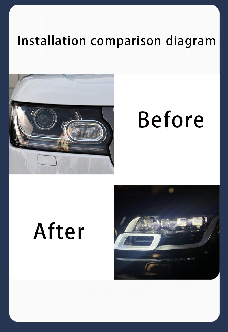 Upgrade your Land Rover Range Rover Vogue L405 style and safety with Euronavigate Matrix Style DRL 4 Lens Headlights Facelift Conversion. Experience sporty design, dynamic indicators, and unmatched road visibility.