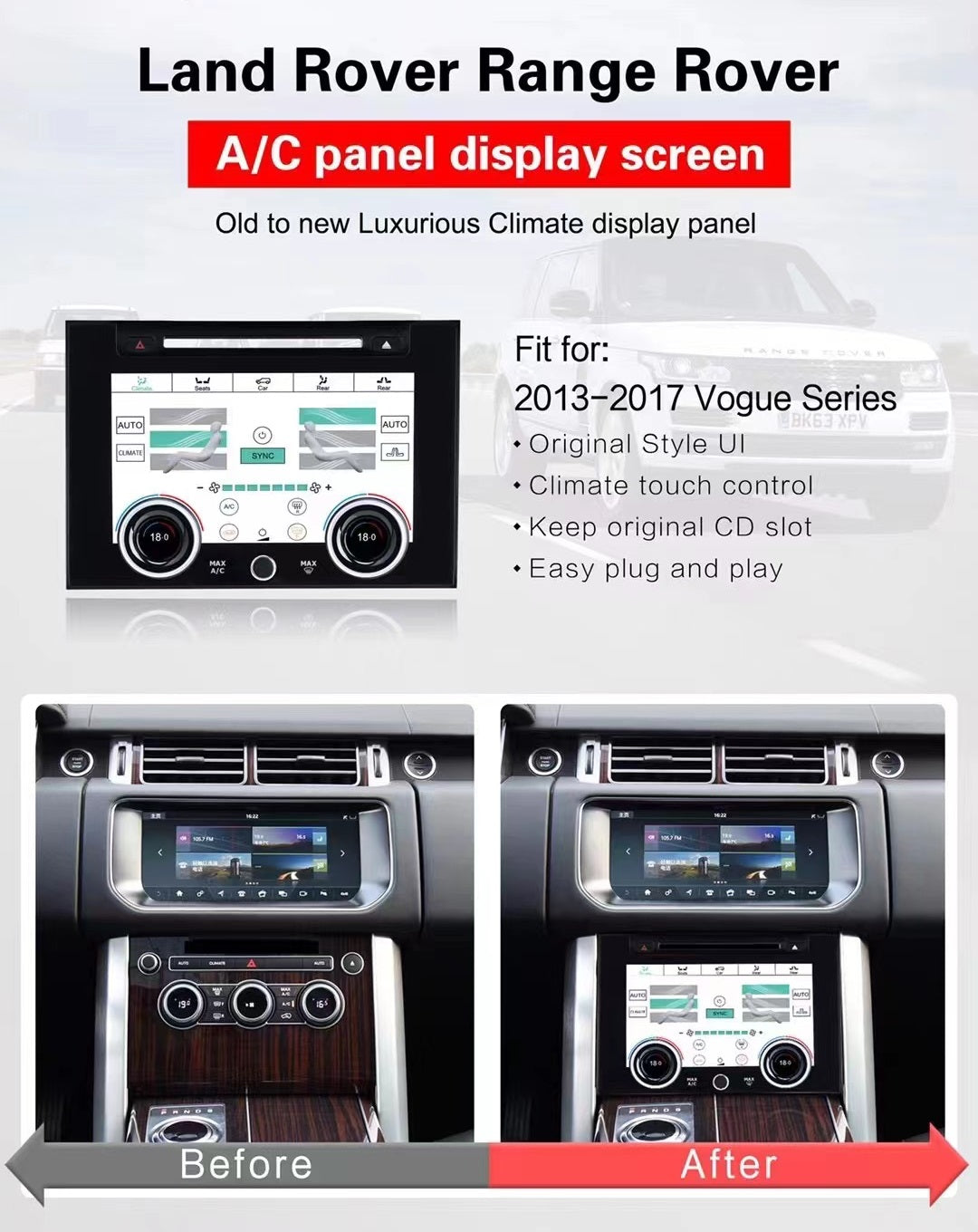 Euronavigate_Land Rover Range Rover Vogue  2013-2017  AC conditioning LCD touch screen climate panel  with CD slot (12)12