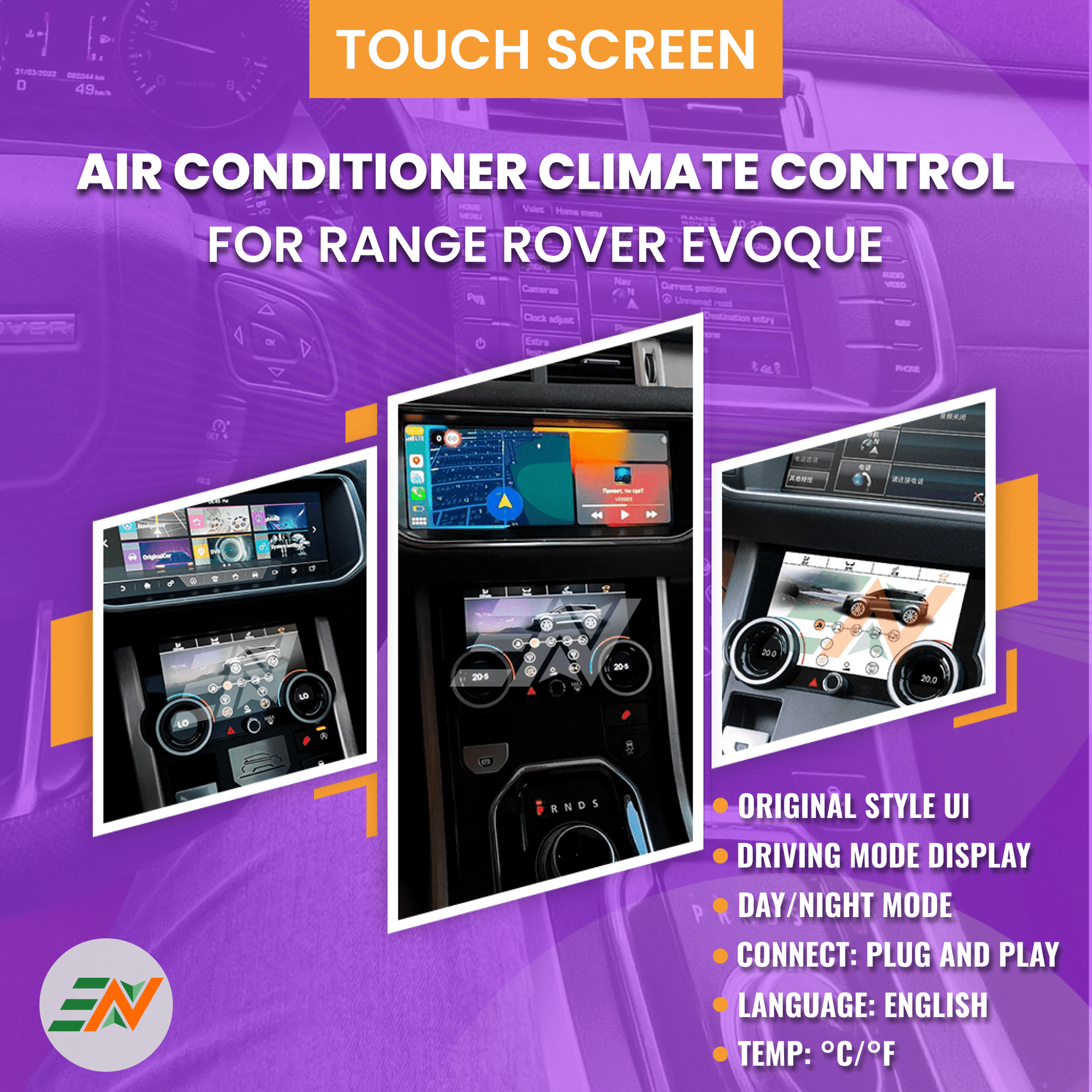 Euronavigate touch screen air conditioner climate control panel for Range Rover Evoque