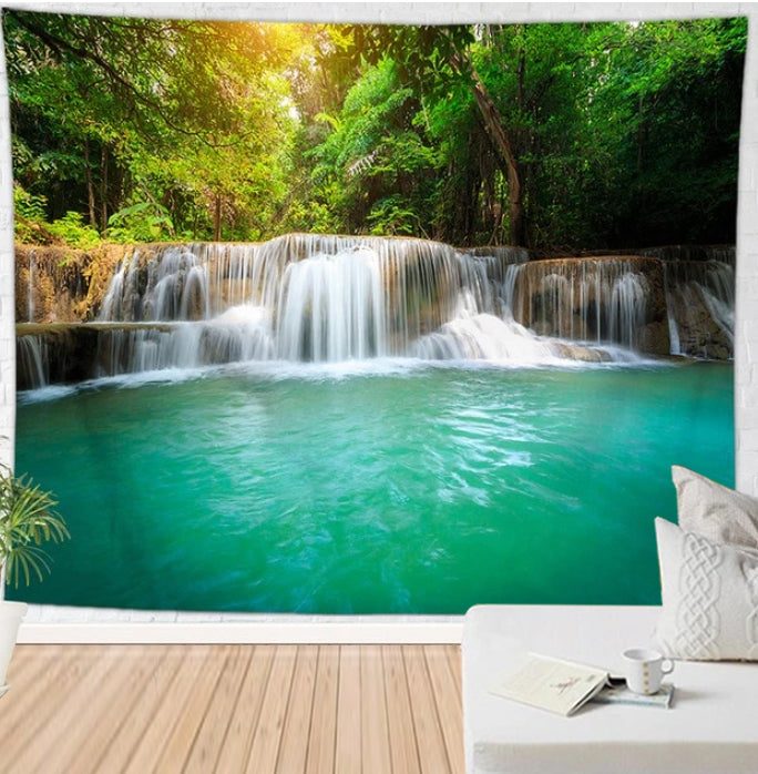 Nature Waterfall Tapestry Wall Hanging Large Cave Forest Lake