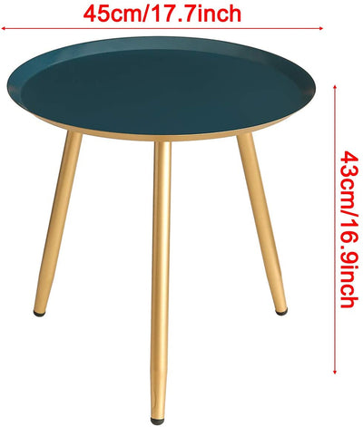 Metal Coffee Table Round Side Table 18" D x 17" H Tray Table Nightstand End Table for Living Room Bedroom Small Spaces