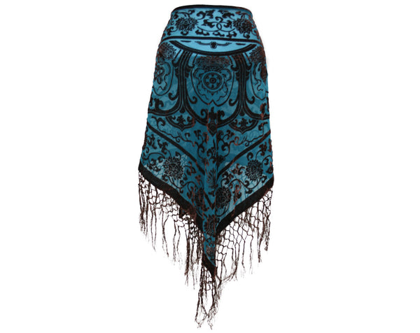 Triangle Fashion Burn Out Velvet Shawl Floral Fringes Crochet Design ...