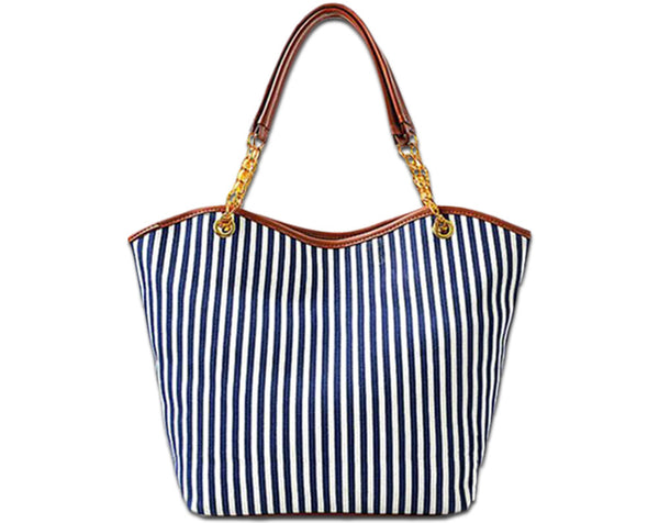 large canvas blue and cream stripped bag – Jon's Imports Inc