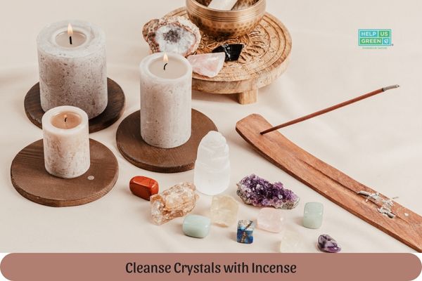 cleansing crystals with incense