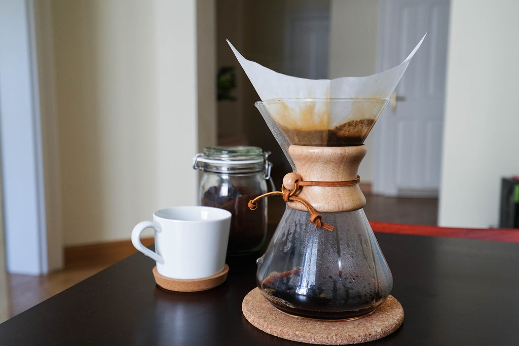 white coffee cup and chemex