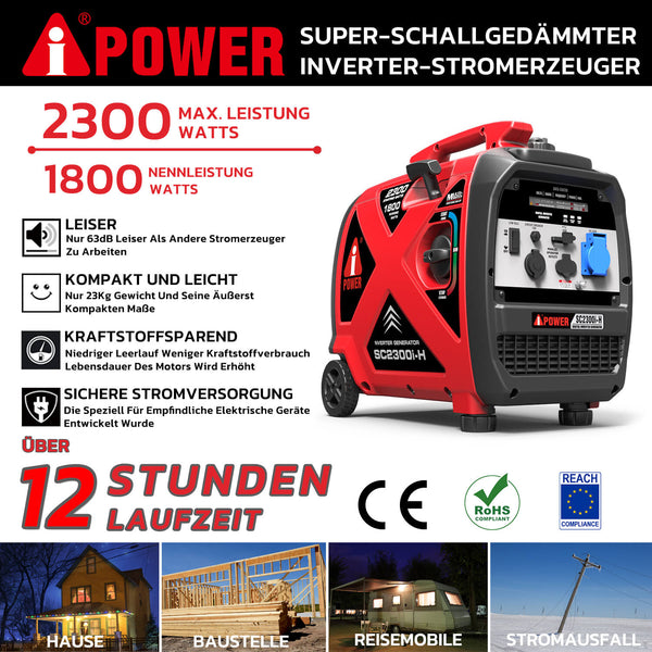 Fiche récapitulative en allemand du groupe électrogène Inverter 2300W Silencieux A-iPower SC2300i-H