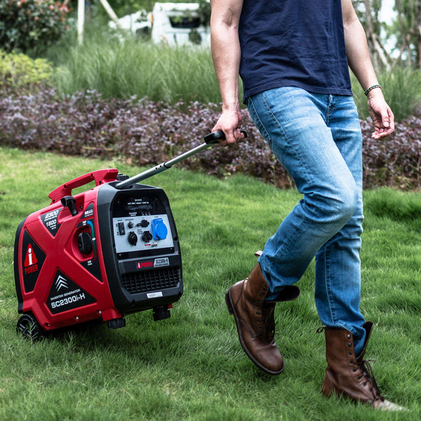 Groupe électrogène Inverter 2300W Silencieux A-iPower SC2300i-H tiré facilement par un homme grâce à sa poignée et ses roues de transport