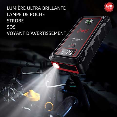 Booster batterie professionnel lampe torche led 2500a