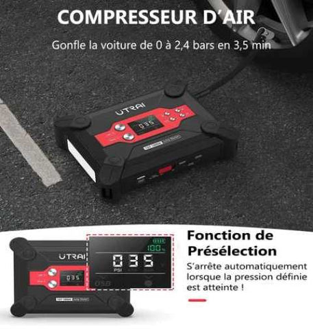 Booster démarrage voiture 600 ampères, compresseur pneus