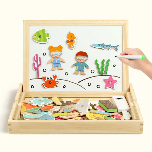 Goryeo Baby Montessori Magnetic Puzzle Double-sided Drawing Board (Geometry｜Beach and Sea Animals)-Montessori Toys-Kidrise🧒🏻STEM Hong Kong Educational Toys｜STEAM Science Experiment Toys｜STEM Early Childhood Educational Toys｜Early Education Toys｜Montessori teaching aids