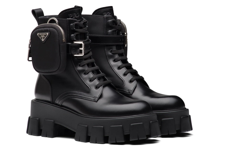 PRADA - Monolith boots in rois brushed leather and nylon – IperShopNY