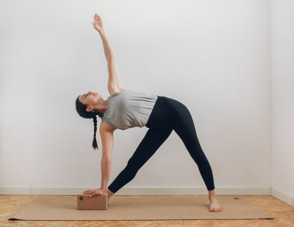 modified triangle pose with a block