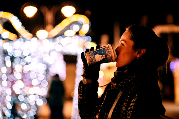 drinking coffee at night