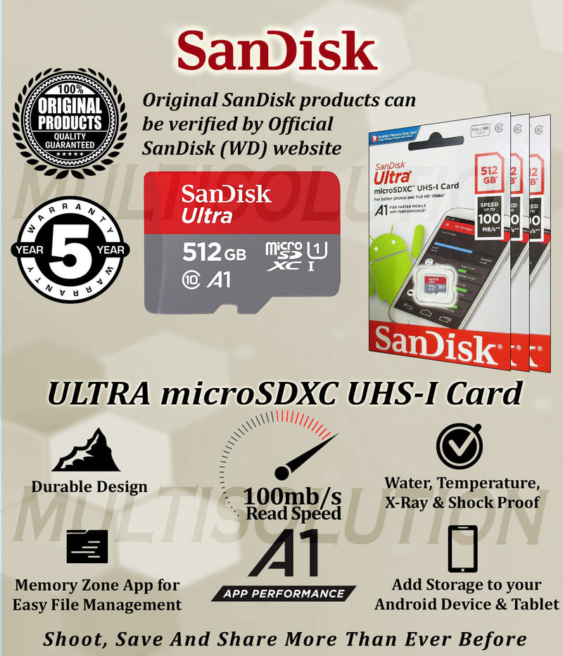 Sandisk 512gb Ultra Microsdxc Uhs I Memory Card 100mb S C10 U1 Fu