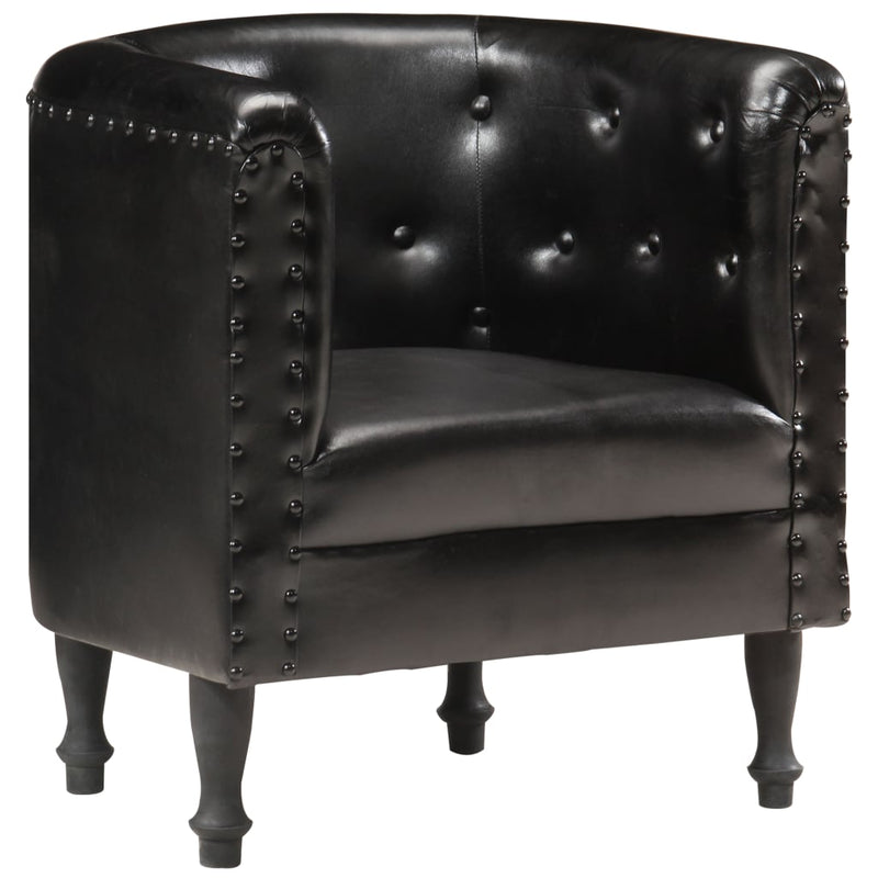 Tub Chair Black Real Leather.