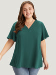 Solid Pleated V Neck Blouse