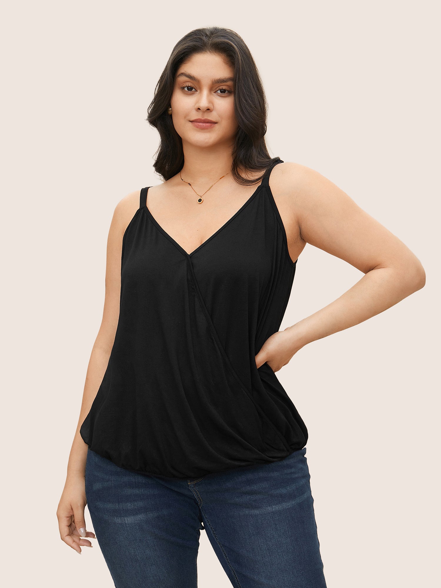 

Plus Size Women Everyday Plain Non Sleeveless Sleeveless V-neck Casual Tank Tops Camis BloomChic, Black