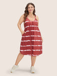 Spaghetti Strap Striped Tie Dye Print Pocketed Dress