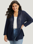 Plain Hollow Out Drop Shoulder Open Front Cardigan