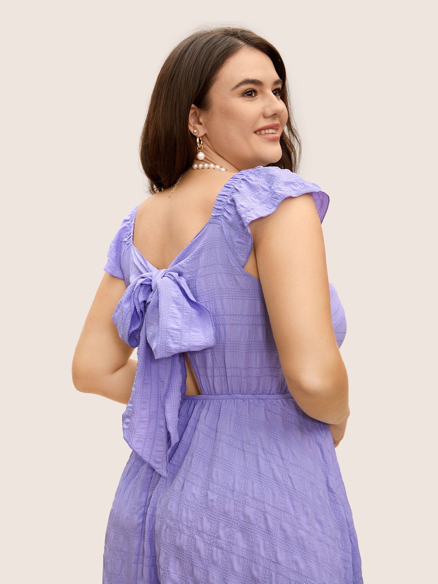 Image of Texture Back Tie Knot Cap Sleeve Dress