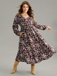 Floral Shirred Pocket Lantern Sleeve Dress