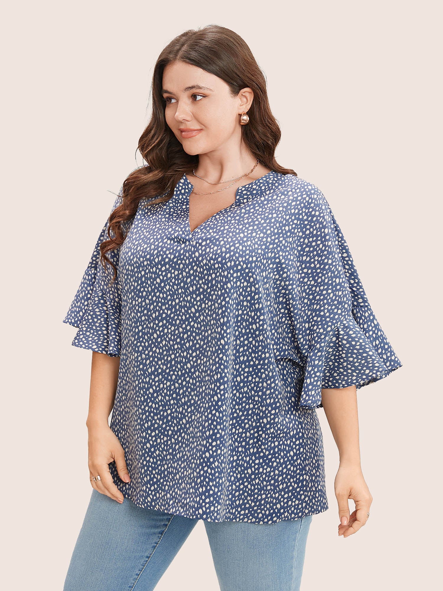 Plus Size Blouses | Leopard Print V Neck Ruffle Sleeve Blouse | BloomChic