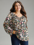 Paisley Lantern Sleeve Gathered Blouse