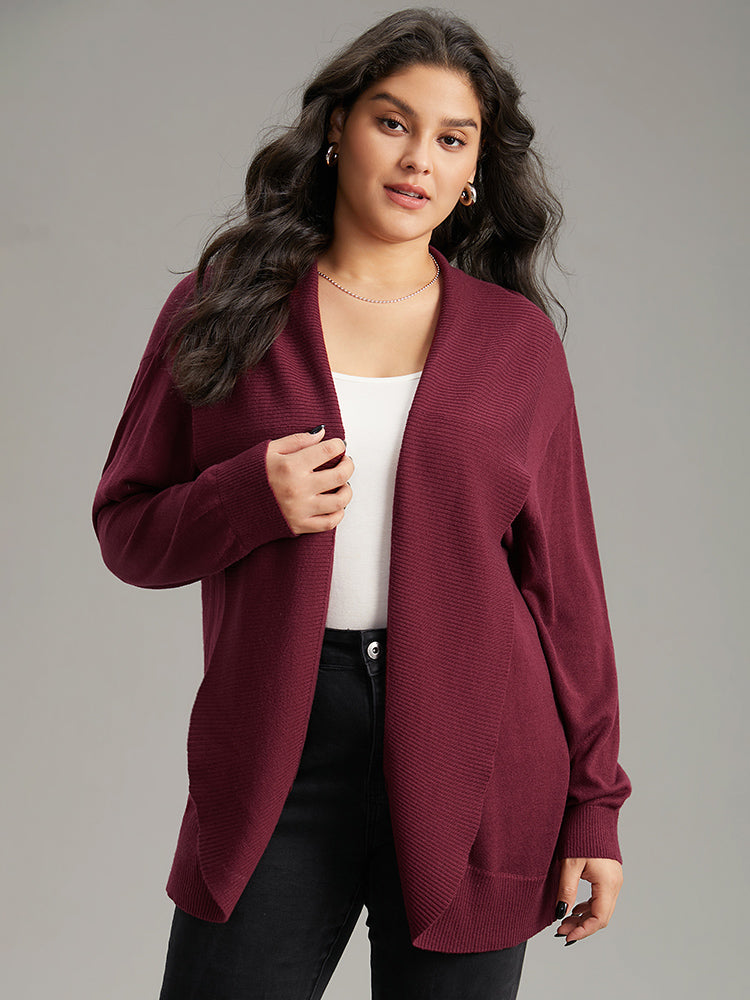 

Plus Size Cardigans | Supersoft Essentials Plain Texture Arc Hem Cardigan | BloomChic, Burgundy