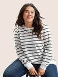 Rib Knit Striped Round Neck Sweatshirt