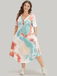 Striped Tie Dye Print Pocketed Dress