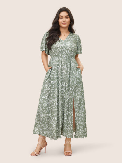 Plus Size Printed Notched Neckline Maxi Dress