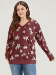 Star Print V Neck Raglan Sleeve Sweatshirt