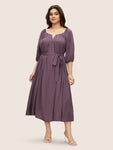 Flutter Puff Sleeves Sleeves Notched Collar Belted Dress