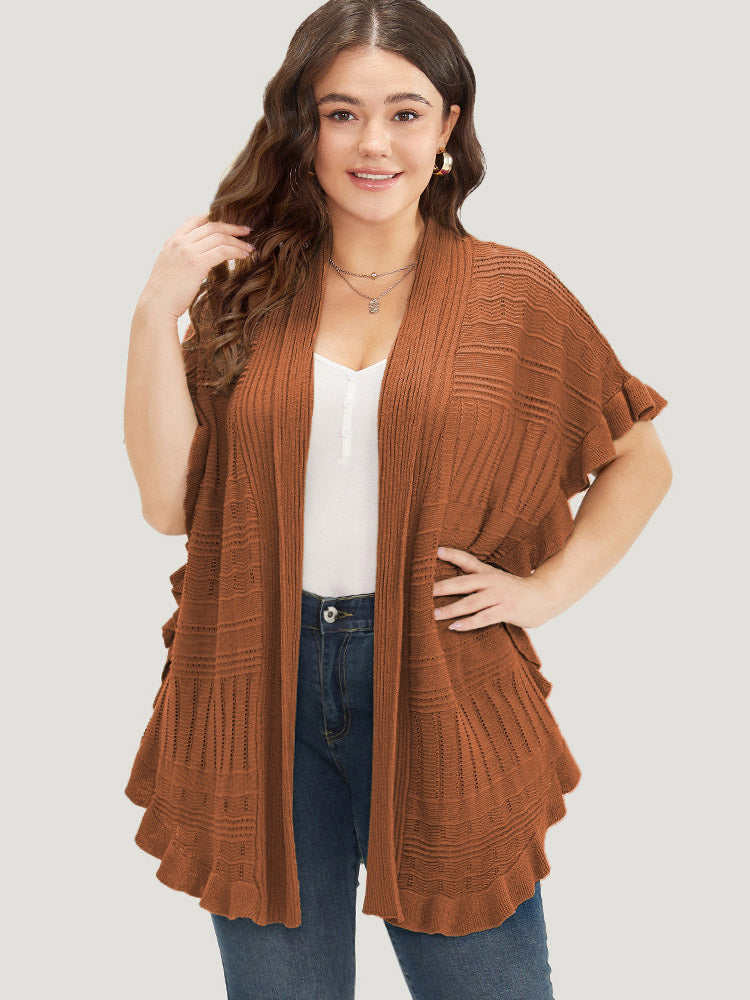 

Cardigans | UltraCool Plain Ruffles Split Hem Dolman Sleeve Cardigan | BloomChic, Rust