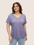 Plain Button Detail Batwing Sleeve T shirt