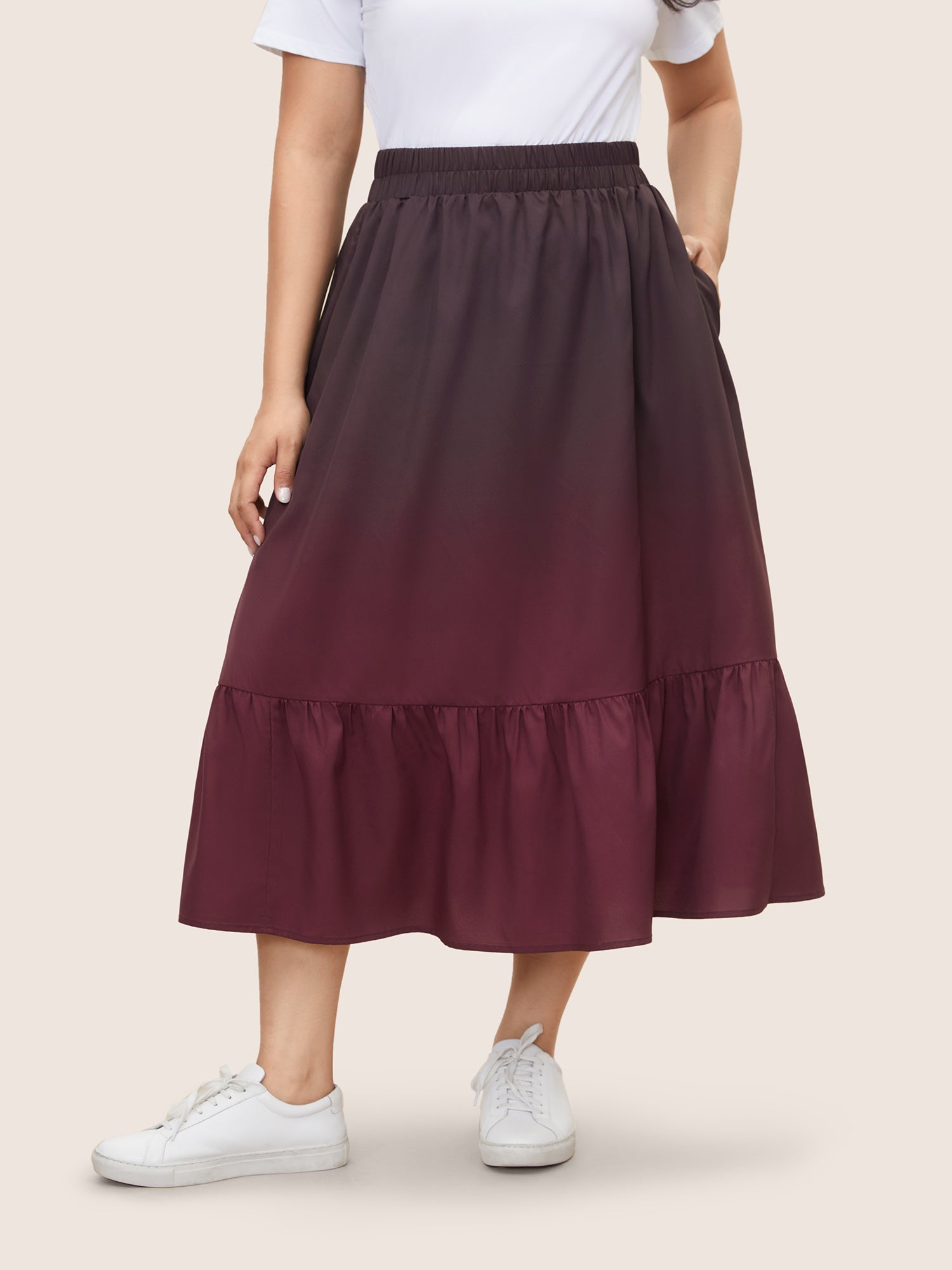 Image of Ombre Patchwork Ruffle Hem Pocket Skirt