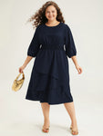 Flutter Sleeves Twill Asymmetric Shirred Dress by Bloomchic Limited