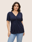 Plain V Neck Twist Front T shirt