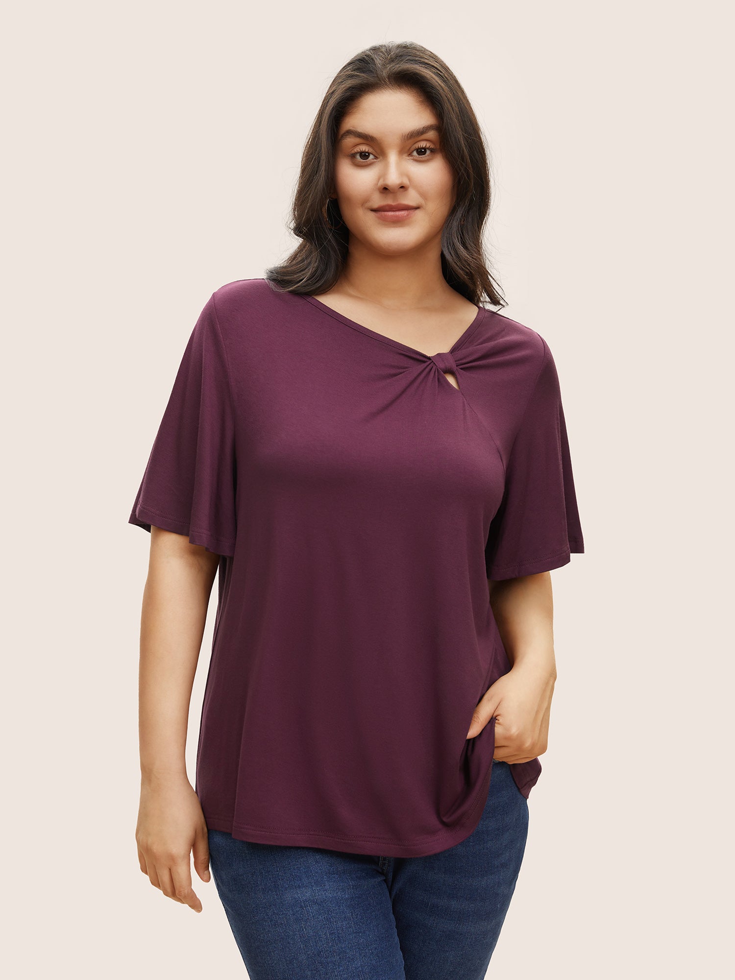 

Plus Size Women Everyday Plain Non Ruffle Sleeve Short sleeve Asymmetrical Neck Elegant T-shirts BloomChic, Purple