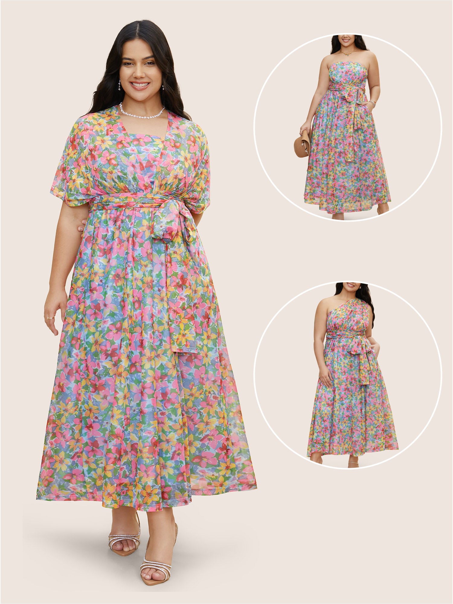 Image of Everywhere Dress - Colored Floral Belted Dress