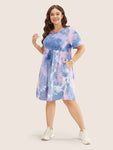 Pocketed Tie Dye Print Dress With Ruffles