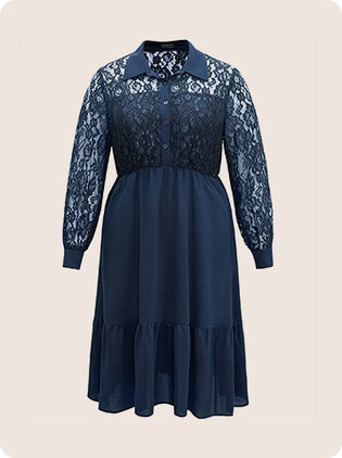 Contrast Lace Shirt Collar Ruffle Hem Dress (2).jpg__PID:5712ab72-b9b0-4c68-9f28-13f2c859f377