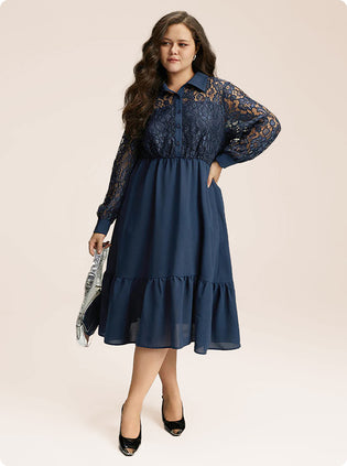 Contrast Lace Shirt Collar Ruffle Hem Dress (4).jpg__PID:ab72b9b0-6c68-4f28-93f2-c859f3775f6c