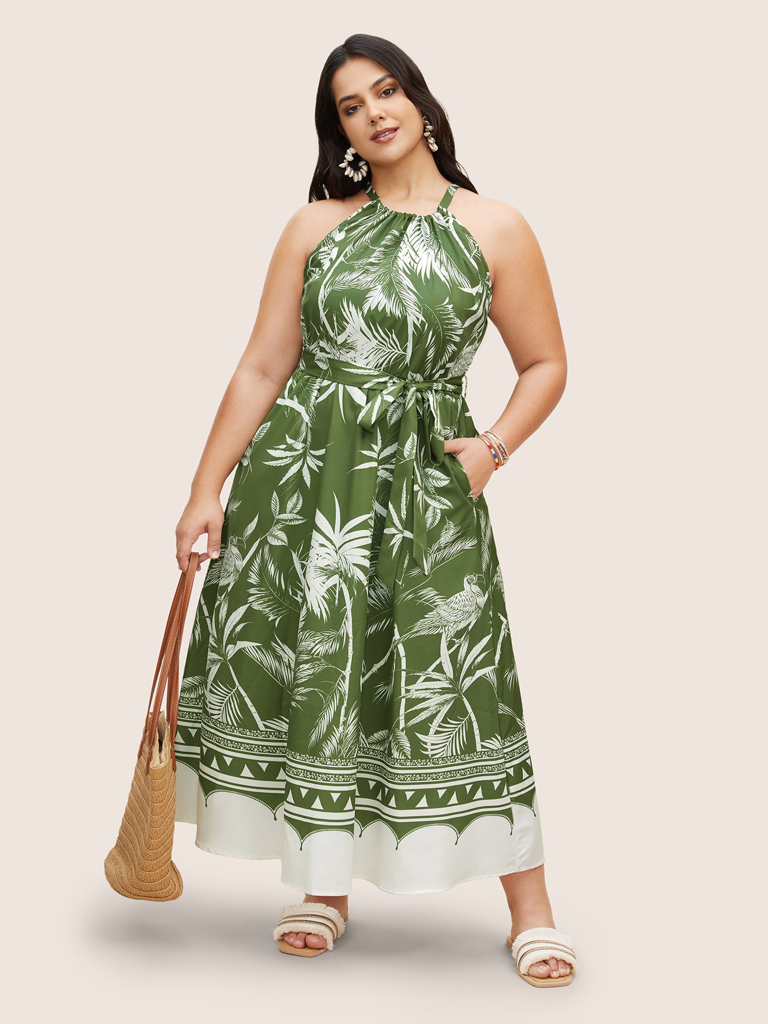 Green Coconut Pattern Front Pocket Dress (3).jpg__PID:f878a400-cd29-4af5-8fe6-6558412fce36