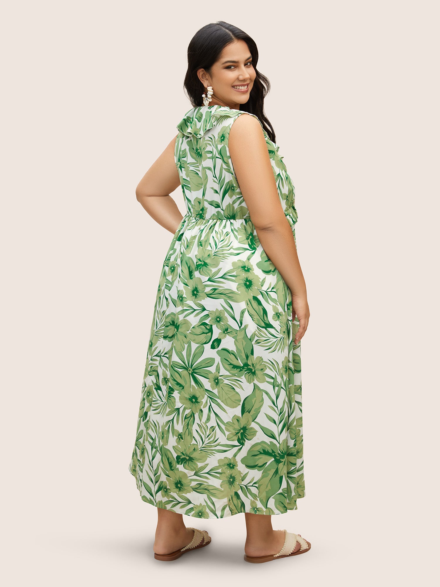 Leafy Print Wide Collar Dress (2).JPG__PID:b48e0d58-0333-447f-9c42-fef878a400cd